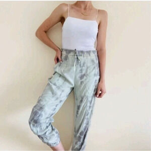 Anthropologie Marrakech Harmony Cupro Pant Ankle Jogger Tie Dye Green Gray Large